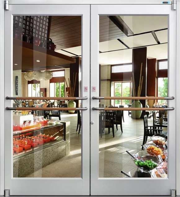 Dos capas de vidrio hueco templado de color rojo de placas medias estilo swing automático Kfc Dy Puerta comercial con automático